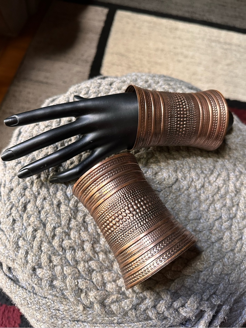 Vintage Copper-Tone Textured Cuff Bracelets
